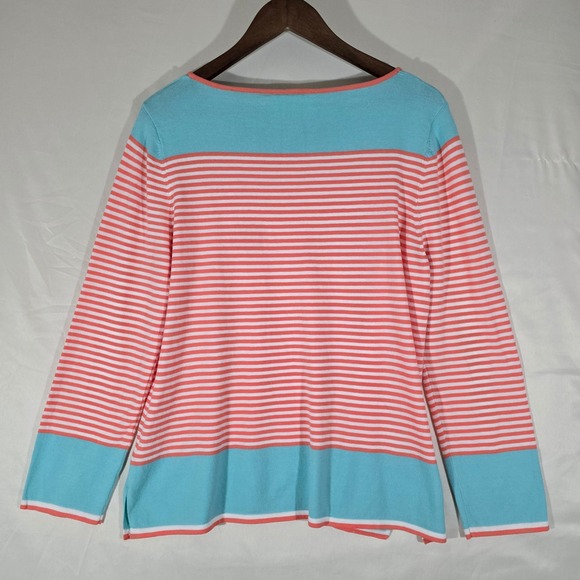 STS Sail to Sable Striped Long Sleeve Sweater Top Coral Aqua Size L - Picture 5 of 8